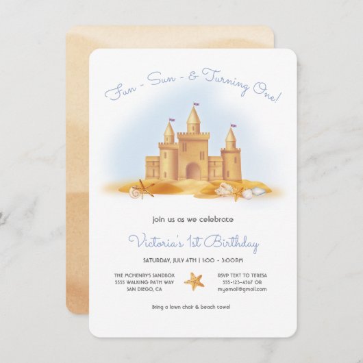 Sand Castle Beach Birthday Party Kaart (Voorkant / Achterkant)