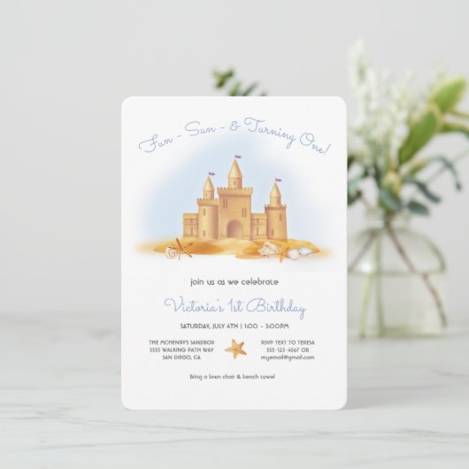 Sand Castle Beach Birthday Party Kaart (Staand voorkant)