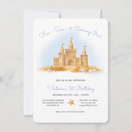 Sand Castle Beach Birthday Party Kaart (Voorkant)