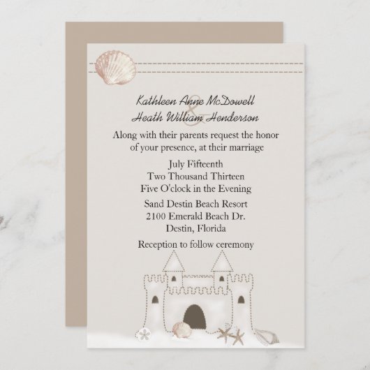 Sand Castle Beach Theme Wedding Kaart (Voorkant / Achterkant)
