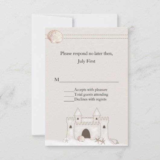 Sand Castle Beach Theme Wedding RSVP Kaartje (Voorkant)