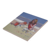 Sand Child Cute klein meisje dat op het strand spe Tegeltje (Zijkant)