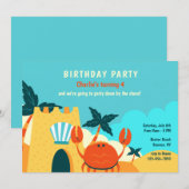 Sand Crab Birthday Party Kaart (Voorkant / Achterkant)