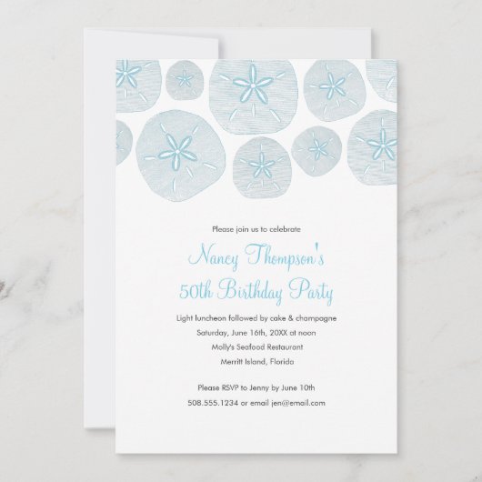Sand Dollar 50th Birthday Party Invitation Kaart (Voorkant)