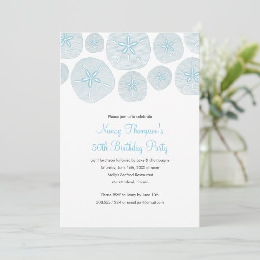 Sand Dollar 50th Birthday Party Invitation Kaart (Staand voorkant)
