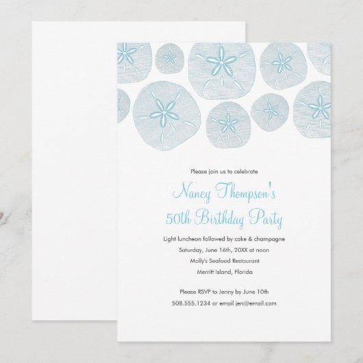 Sand Dollar 50th Birthday Party Invitation Kaart (Voorkant / Achterkant)