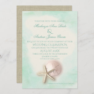 Sand Dollar and Starfish Aqua Mint Wedding Kaart