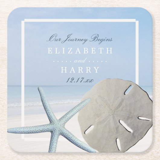 Sand Dollar and Starfish Beach Weddenschap Kartonnen Onderzetters (Voorkant)