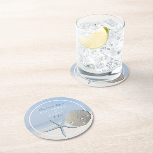 Sand Dollar and Starfish Beach Weddenschap Ronde Kartonnen Onderzetter (Insitu)
