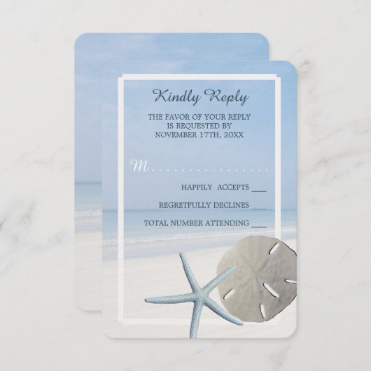 Sand Dollar and Starfish Beach Weddenschap RSVP Kaartje (Voorkant / Achterkant)