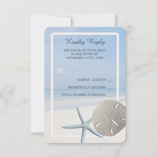 Sand Dollar and Starfish Beach Weddenschap RSVP Kaartje (Voorkant)