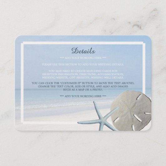 Sand Dollar and Starfish Beach Wedding Detail Informatiekaartje (Voorkant)