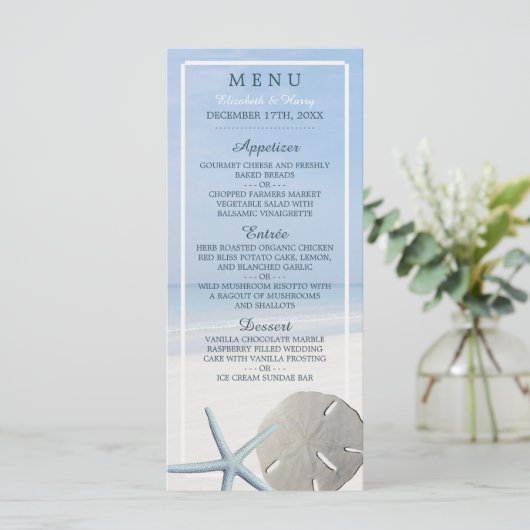 Sand Dollar and Starfish Beach Wedding Menu (Staand voorkant)