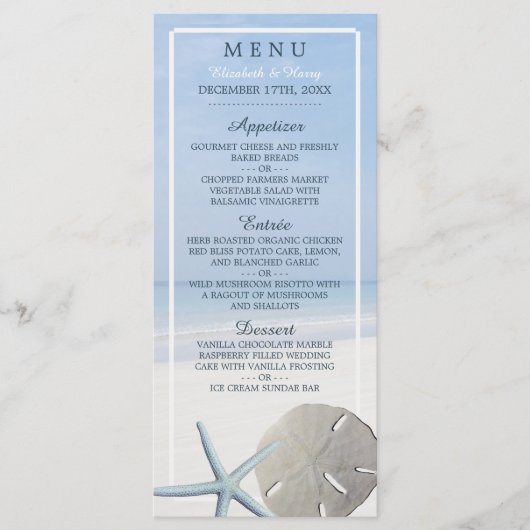 Sand Dollar and Starfish Beach Wedding Menu (Voorkant)