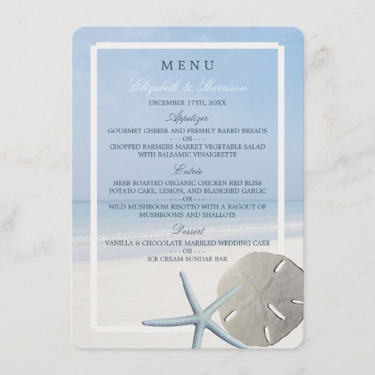 Sand Dollar and Starfish Beach Wedding Menu (Voorkant)