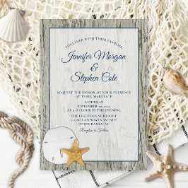Sand Dollar and Starfish Rustic Driftwood Wedding Kaart