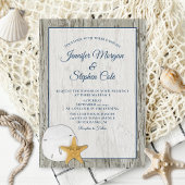 Sand Dollar and Starfish Rustic Driftwood Wedding Kaart