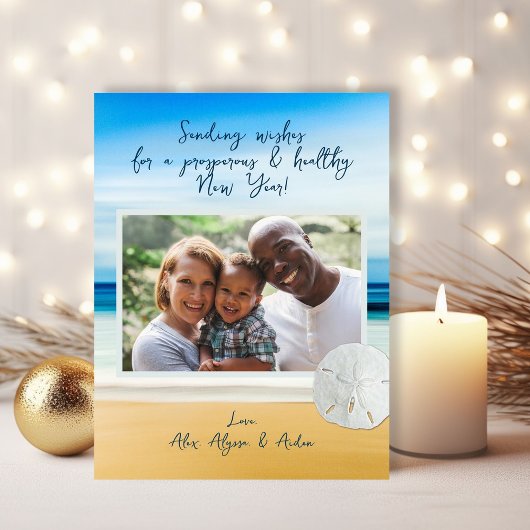 Sand Dollar Beach Happy Nieuwjaar Foto Briefkaart