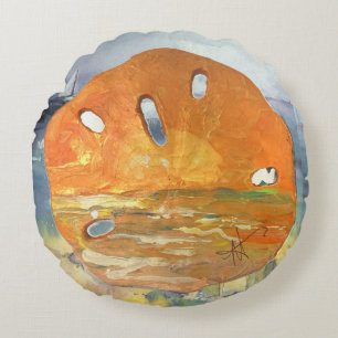 Sand Dollar Beach Ocean Boat Shore Maureen Girard Rond Kussen