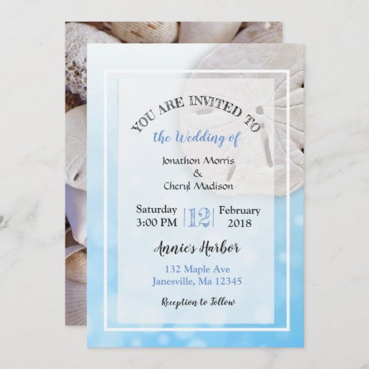 Sand Dollar Beach Thleding Wedding Invitations Kaart (Voorkant / Achterkant)