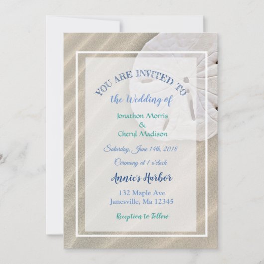 Sand Dollar Beach Thleding Wedding Invitations Kaart (Voorkant)