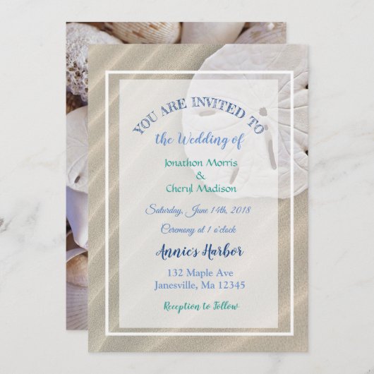 Sand Dollar Beach Thleding Wedding Invitations Kaart (Voorkant / Achterkant)