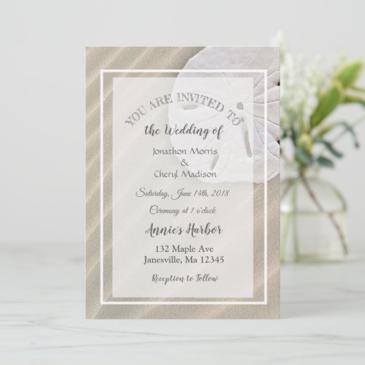 Sand Dollar Beach Thleding Wedding Invitations Kaart (Staand voorkant)