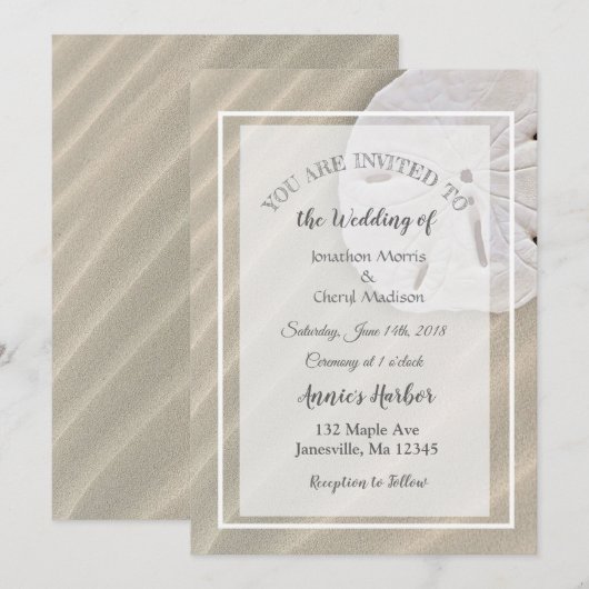 Sand Dollar Beach Thleding Wedding Invitations Kaart (Voorkant / Achterkant)