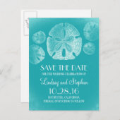 Sand Dollar Beach Turquoise Save the Date Briefkaa Aankondigingskaart (Voorkant / Achterkant)