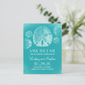 Sand Dollar Beach Turquoise Save the Date Briefkaa Aankondigingskaart (Staand voorkant)