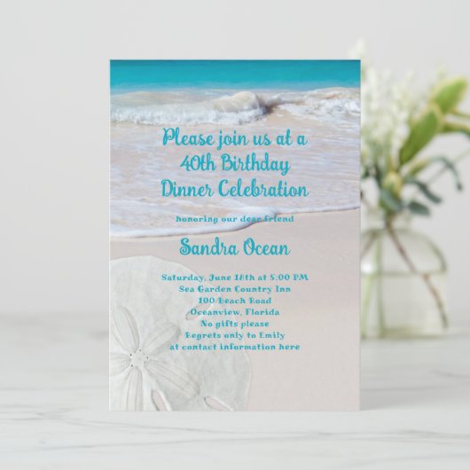 Sand Dollar Beach verjaardagsfeestje uitnodiging (Staand voorkant)