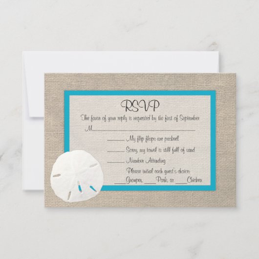 Sand Dollar Beach Weddending RSVP-kaart Malibu 2 RSVP Kaartje (Voorkant)