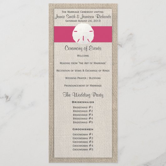 Sand Dollar Beach Wedding Program - watermeloen Programmakaart (Voorkant)