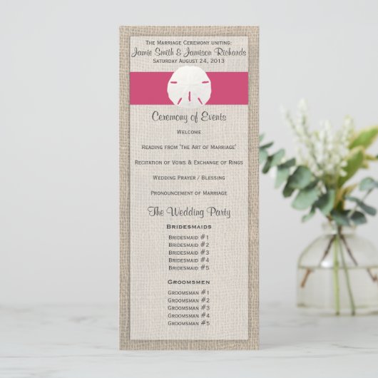 Sand Dollar Beach Wedding Program - watermeloen Programmakaart (Staand voorkant)