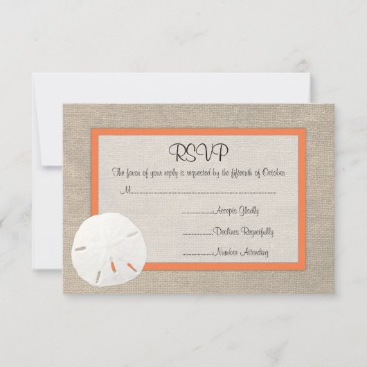 Sand Dollar Beach Wedding RSVP-kaart - Oranje RSVP Kaartje (Voorkant)