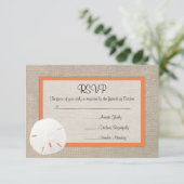 Sand Dollar Beach Wedding RSVP-kaart - Oranje RSVP Kaartje (Staand voorkant)