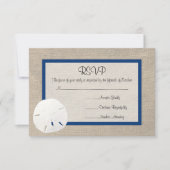 Sand Dollar Beach Wedding RSVP-kaart - Peacock Blu RSVP Kaartje (Voorkant)