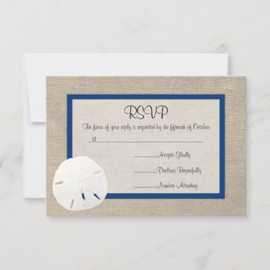 Sand Dollar Beach Wedding RSVP-kaart - Peacock Blu RSVP Kaartje (Voorkant)