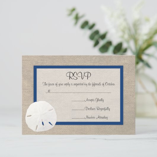 Sand Dollar Beach Wedding RSVP-kaart - Peacock Blu RSVP Kaartje (Staand voorkant)