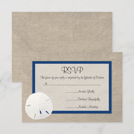 Sand Dollar Beach Wedding RSVP-kaart - Peacock Blu RSVP Kaartje (Voorkant / Achterkant)
