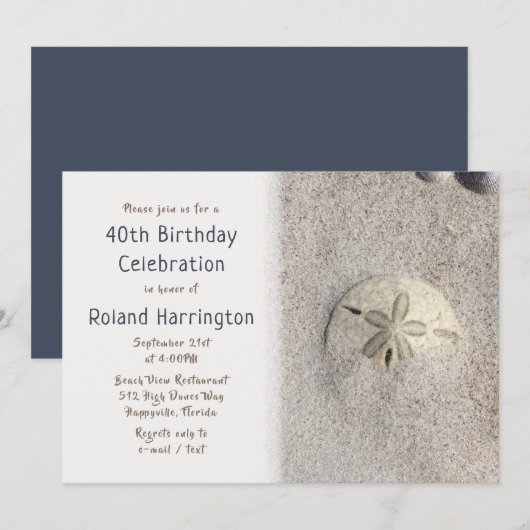 Sand Dollar Birthday Party for Hem Invitation Kaart (Voorkant / Achterkant)