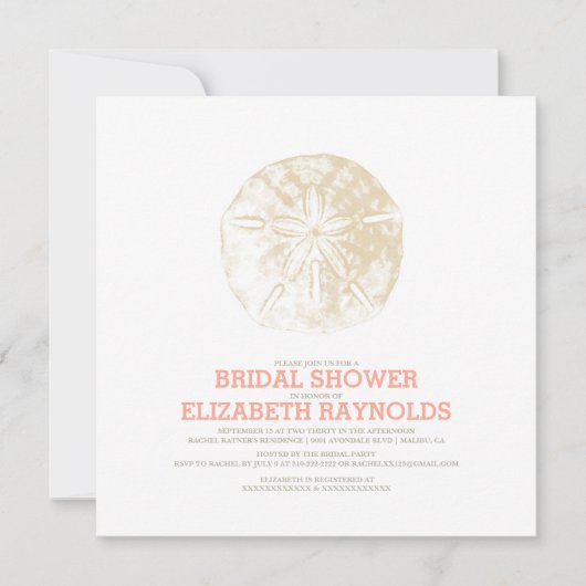 Sand Dollar Bridal Shower-uitnodigingen Kaart (Voorkant)