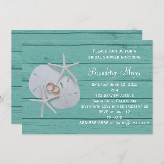 Sand Dollar Bridal Shower-uitnodigingen voor Starf Kaart (Voorkant / Achterkant)