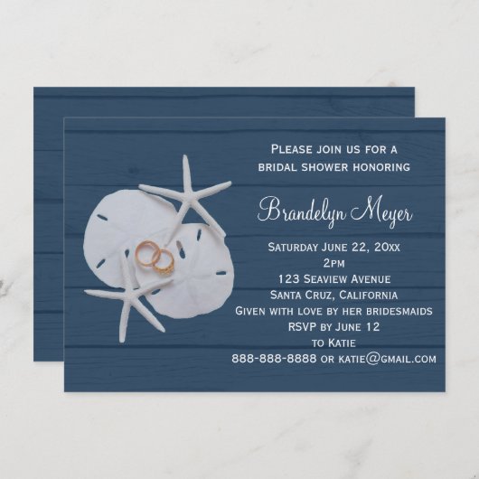 Sand Dollar Bridal Shower-uitnodigingen voor Starf Kaart (Voorkant / Achterkant)