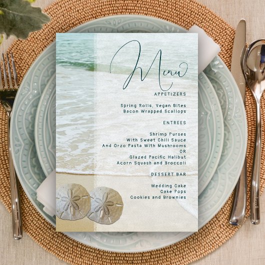 Sand Dollar Bruiloft Menu Sjabloon Kaart