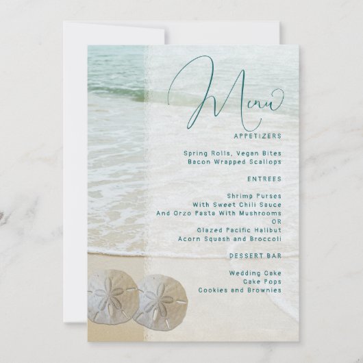 Sand Dollar Bruiloft Menu Sjabloon Kaart (Voorkant)