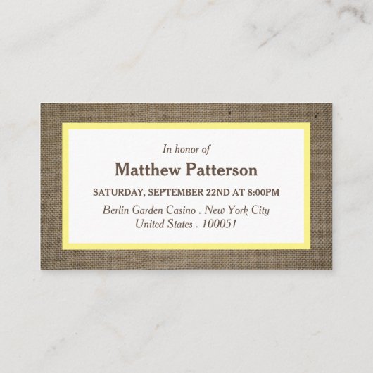 Sand Dollar & Burlap Bachelor Party Ticket Invite (Achterkant)