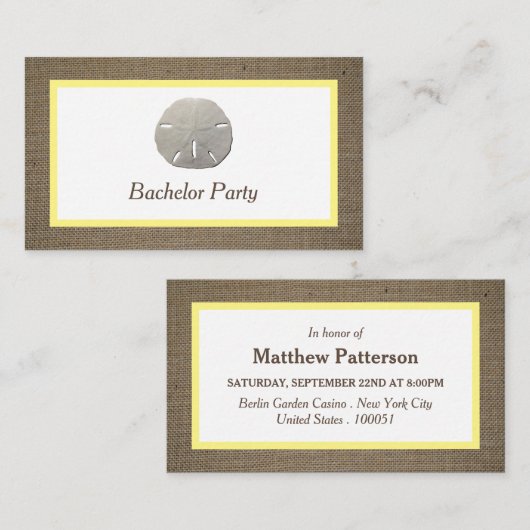 Sand Dollar & Burlap Bachelor Party Ticket Invite (Voorkant / Achterkant)