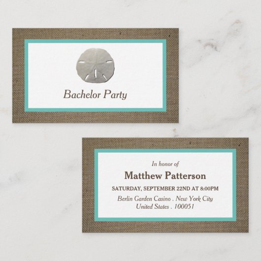 Sand Dollar & Burlap Bachelor Party Ticket Invite (Voorkant / Achterkant)
