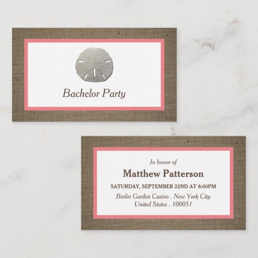 Sand Dollar & Burlap Bachelorparty Ticket Uitnodig (Voorkant / Achterkant)